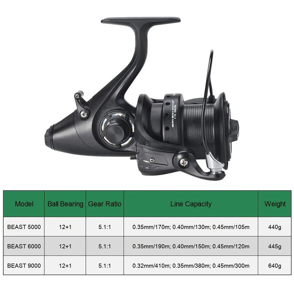 12 1 BB Spinning Reel with Front and Rear Double Drag Carp Fishing Reel Left Right Interchangeable for Saltwater Freshwater