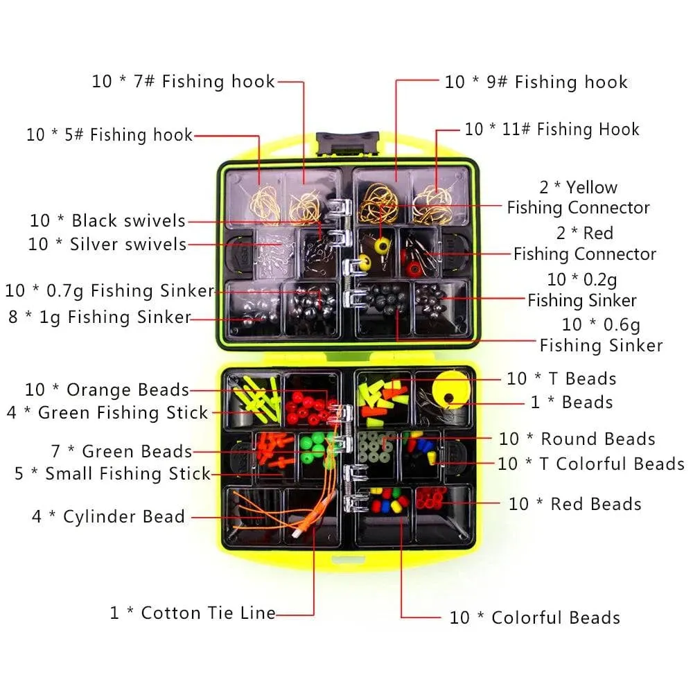 184pcs/Set Fishing Accessories Kit Outdoor Fishing Supplies Including Hook Sinker Weights Fishing Line Beads with Tackle Box