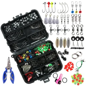 188pcs Fishing Accessories Kit with Tackle Box Pliers Jig Hooks Swivels Snaps Sinker Sliders Beads For Outdoor Fishing