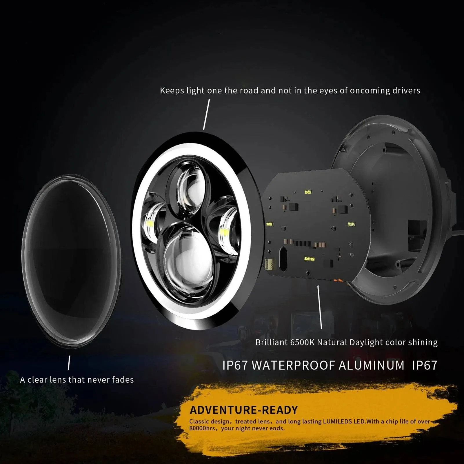 1pc 7 Inch Round Shaped LED Front Headlight Replacement For Jeep Wrangler JK LJ TJ CJ Motorcycles Headlight