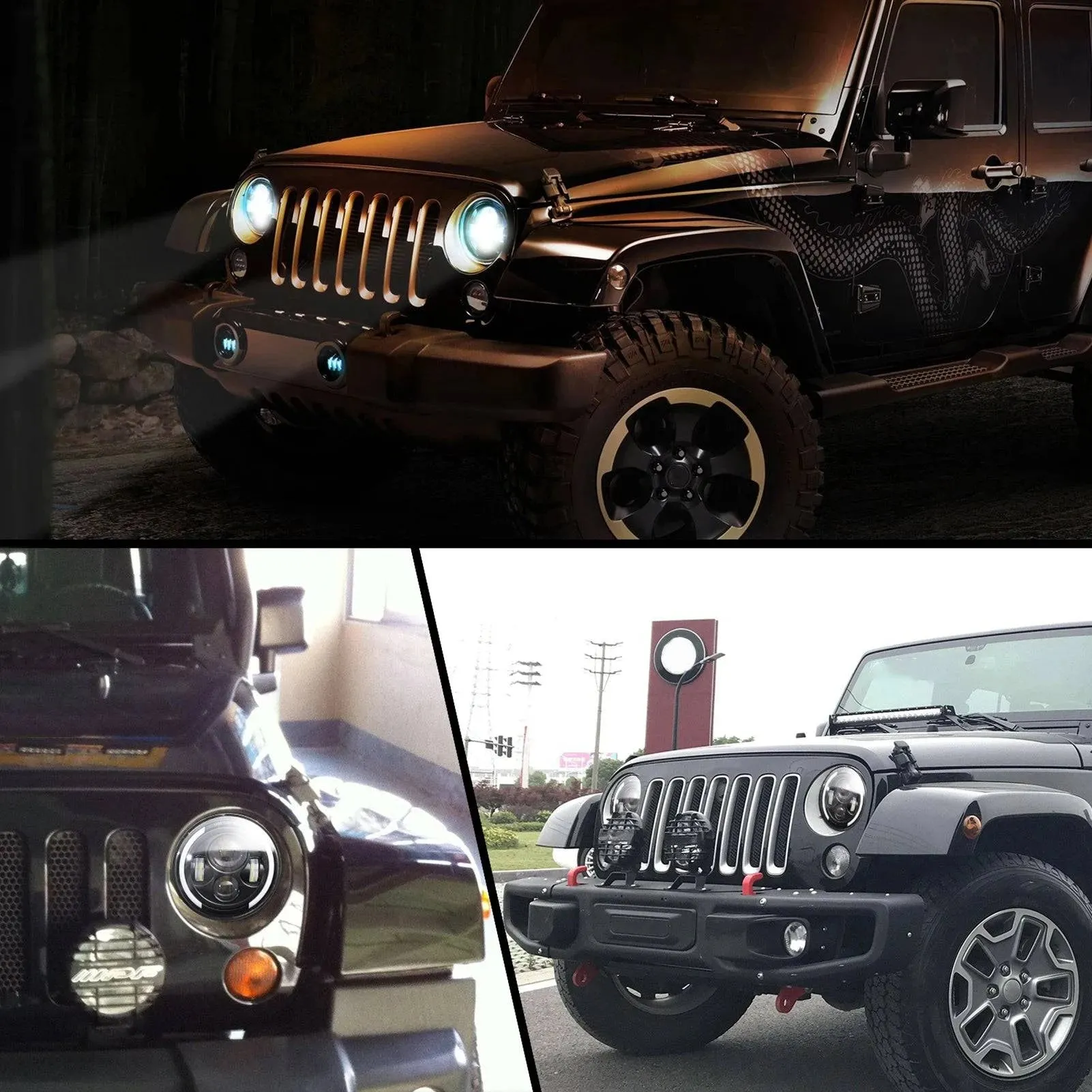 1pc 7 Inch Round Shaped LED Front Headlight Replacement For Jeep Wrangler JK LJ TJ CJ Motorcycles Headlight