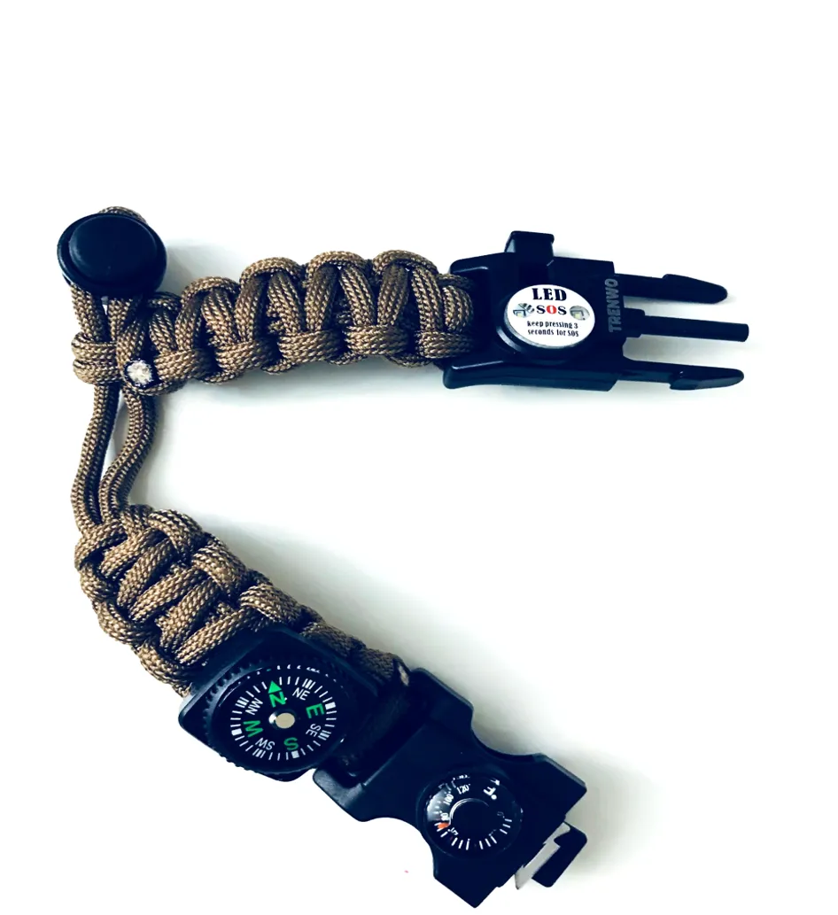 20 in 1 Multi functional adjustable 550lb paracord SOS LED  survival bracelet