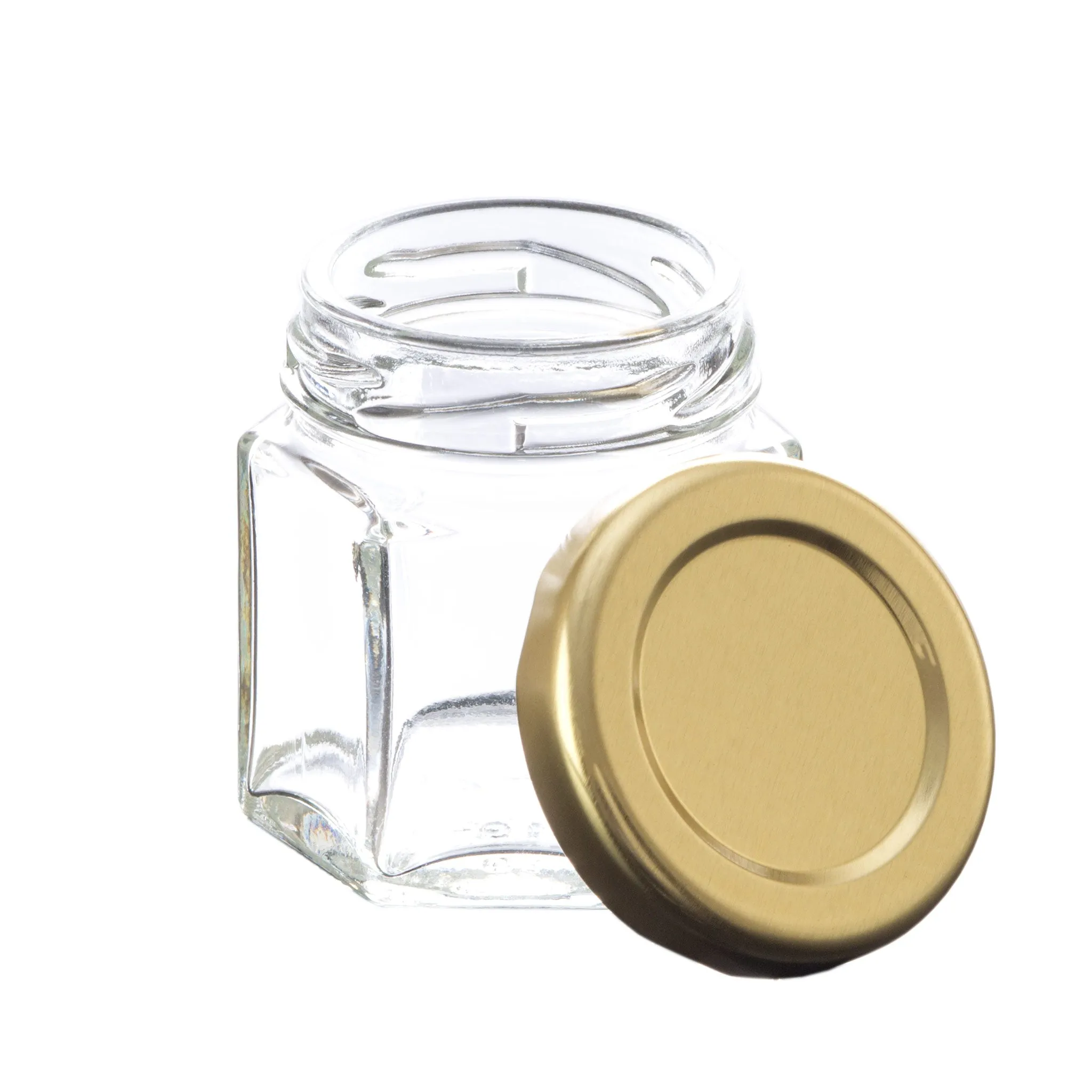 45 ml Hexagon Glass Jar with 43mm Gold Metal Lug Lid