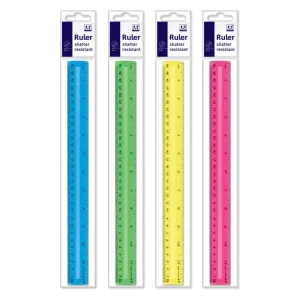 Brightly Coloured 12" Ruler - Assorted Vibrant Measurement Tool Flexible Plastic Durable Design School Office Supplies