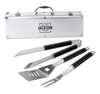 Custom Groomsmen BBQ Tools Grill Set - Square Emblem