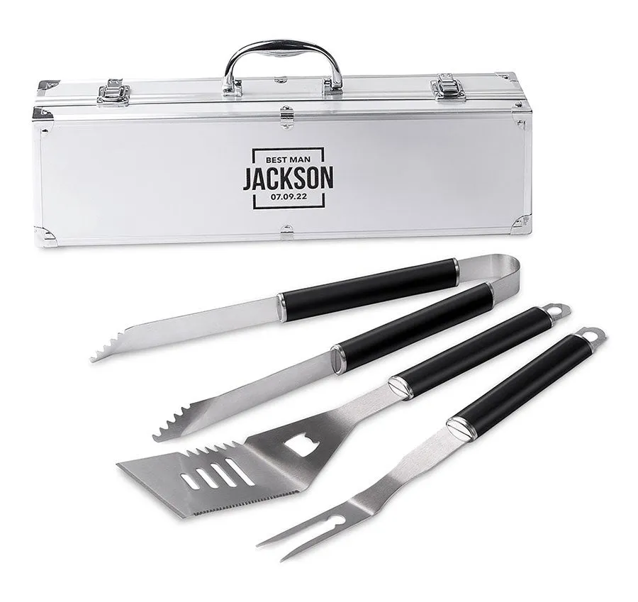 Custom Groomsmen BBQ Tools Grill Set - Square Emblem