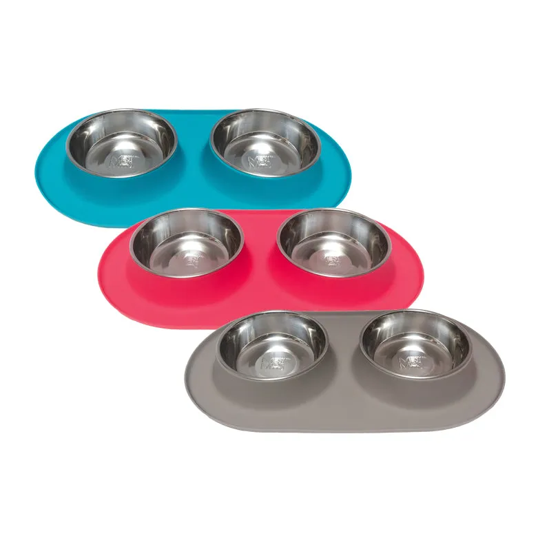 Double Silicone Dog Feeder with Stainless Bowls, Medium, 1.5 Cups Per Bowl