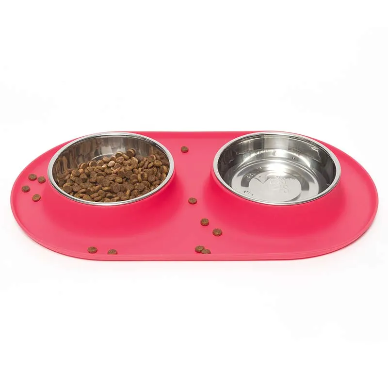 Double Silicone Dog Feeder with Stainless Bowls, Medium, 1.5 Cups Per Bowl