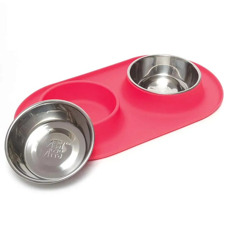 Double Silicone Dog Feeder with Stainless Bowls, Medium, 1.5 Cups Per Bowl