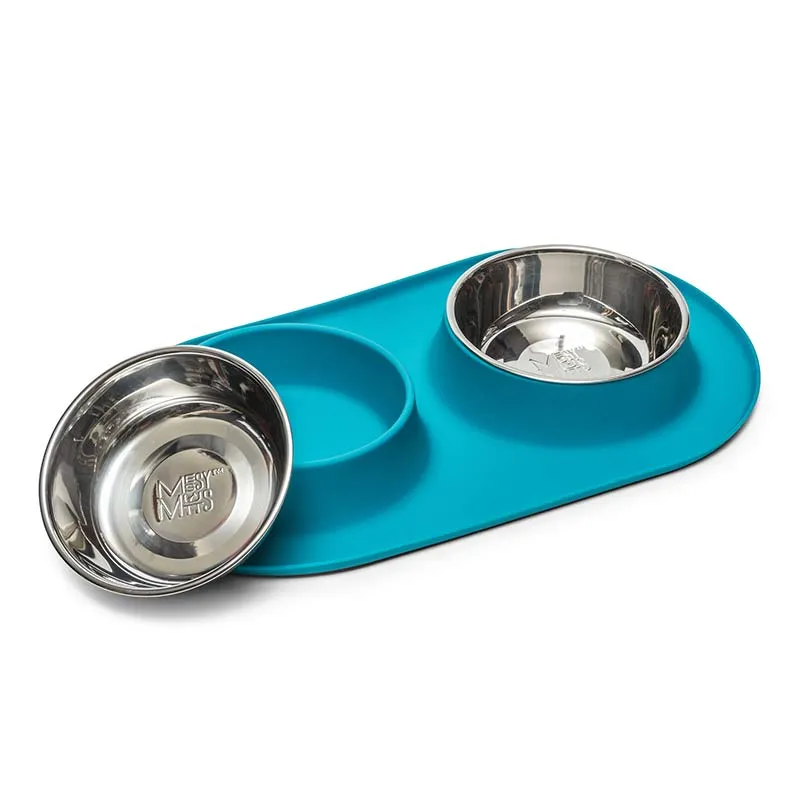 Double Silicone Dog Feeder with Stainless Bowls, Medium, 1.5 Cups Per Bowl