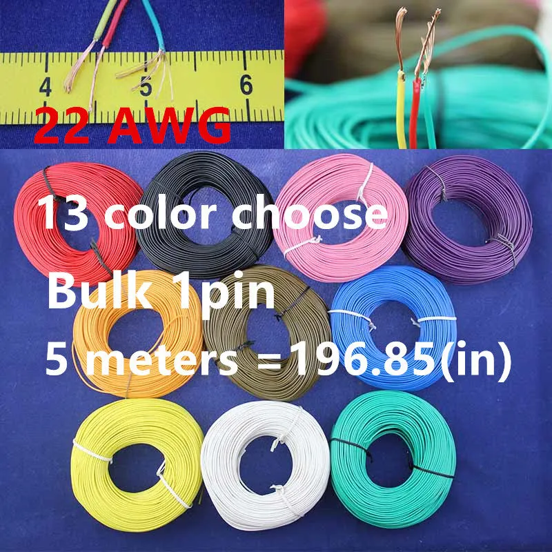 Free shipping Bulk 1pin 5 metres super flexible 22AWG PVC insulated Brass Wire Electric cable,LED cable,DIY 13 color choose