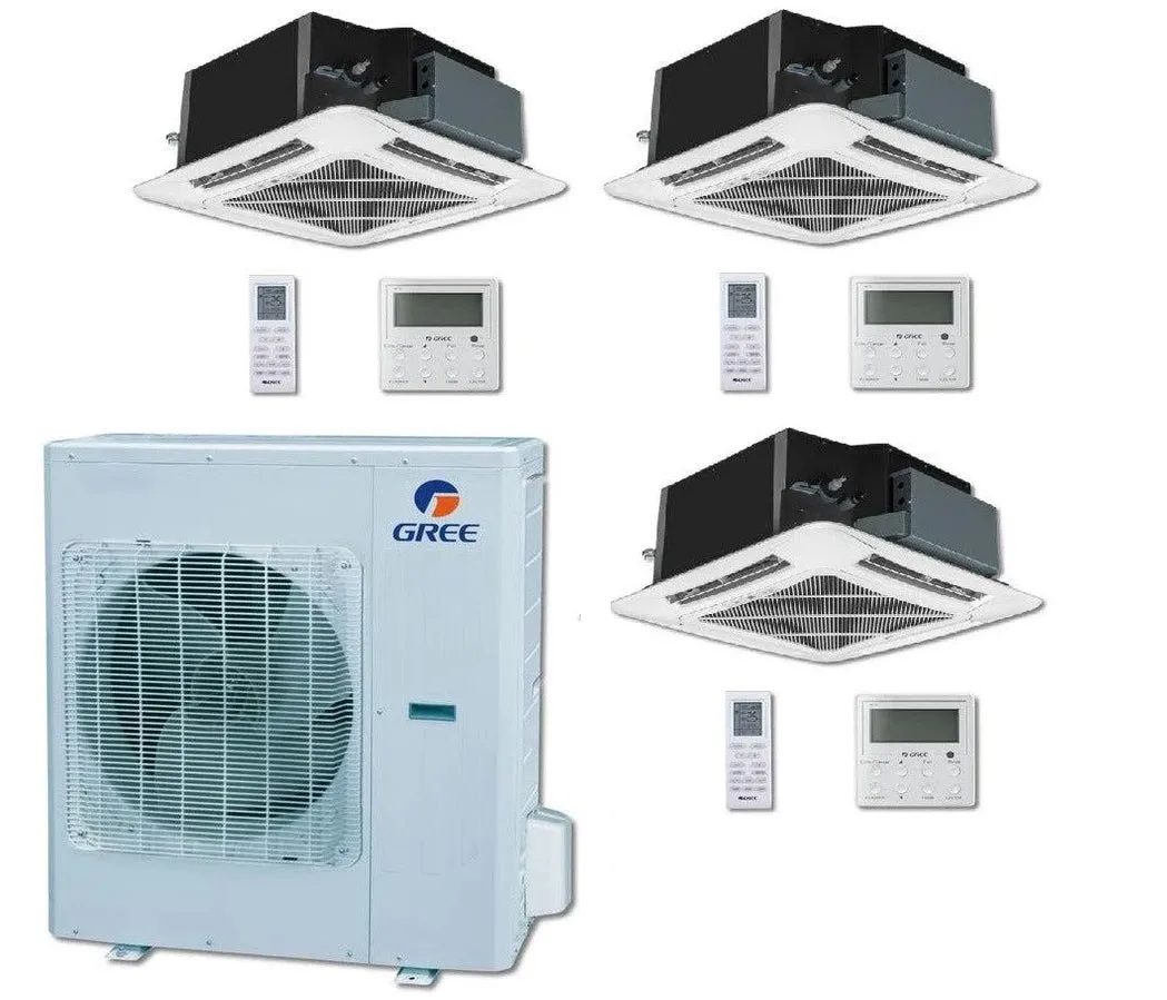 GREE Multi Gen2 Series 30,000 BTU 3-Zone Ceiling Cassette 12K 12K 12K Ductless Mini-Split System