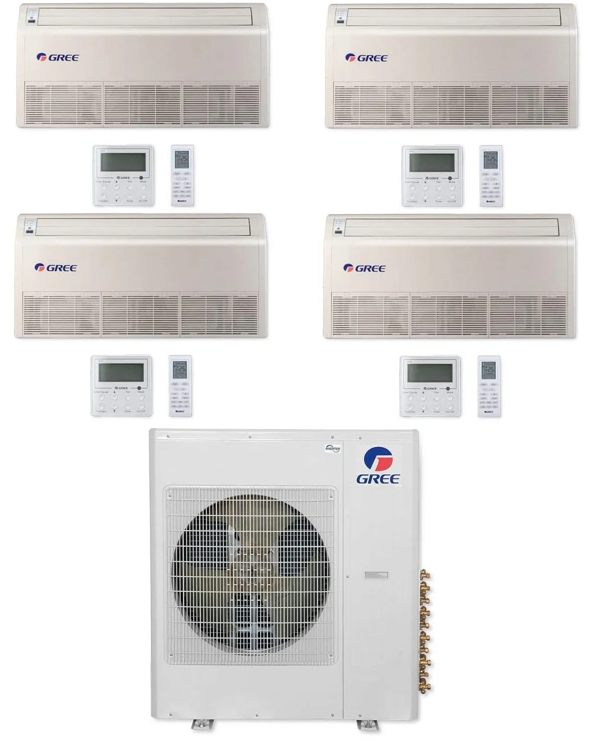 GREE Multi Gen2 Series 42,000 BTU 4-Zone Universal Floor/Ceiling 9K 18K 18K 18K Ductless Mini-Split System