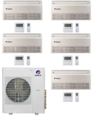 GREE Multi Gen2 Series 42,000 BTU 5-Zone Universal Floor/Ceiling 9K 9K 12K 12K 12K Ductless Mini-Split System