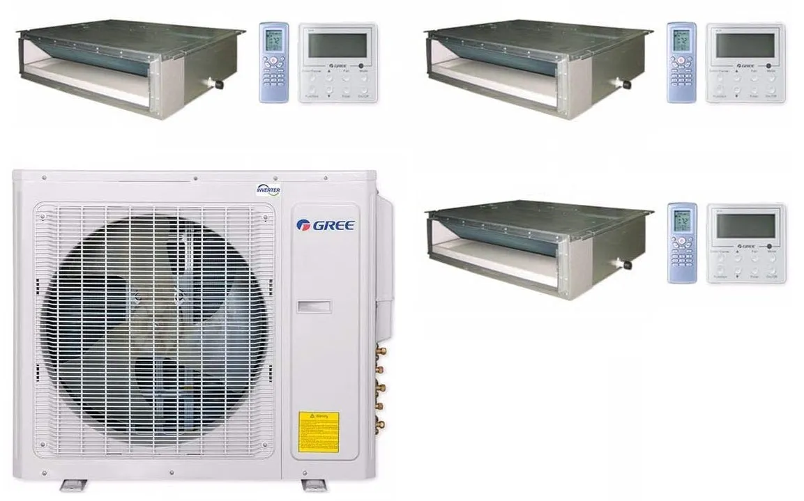 GREE Multi  Ultra Series 42,000 BTU 3-Zone Concealed Duct 12K 24K 24K Ductless Mini-Split System