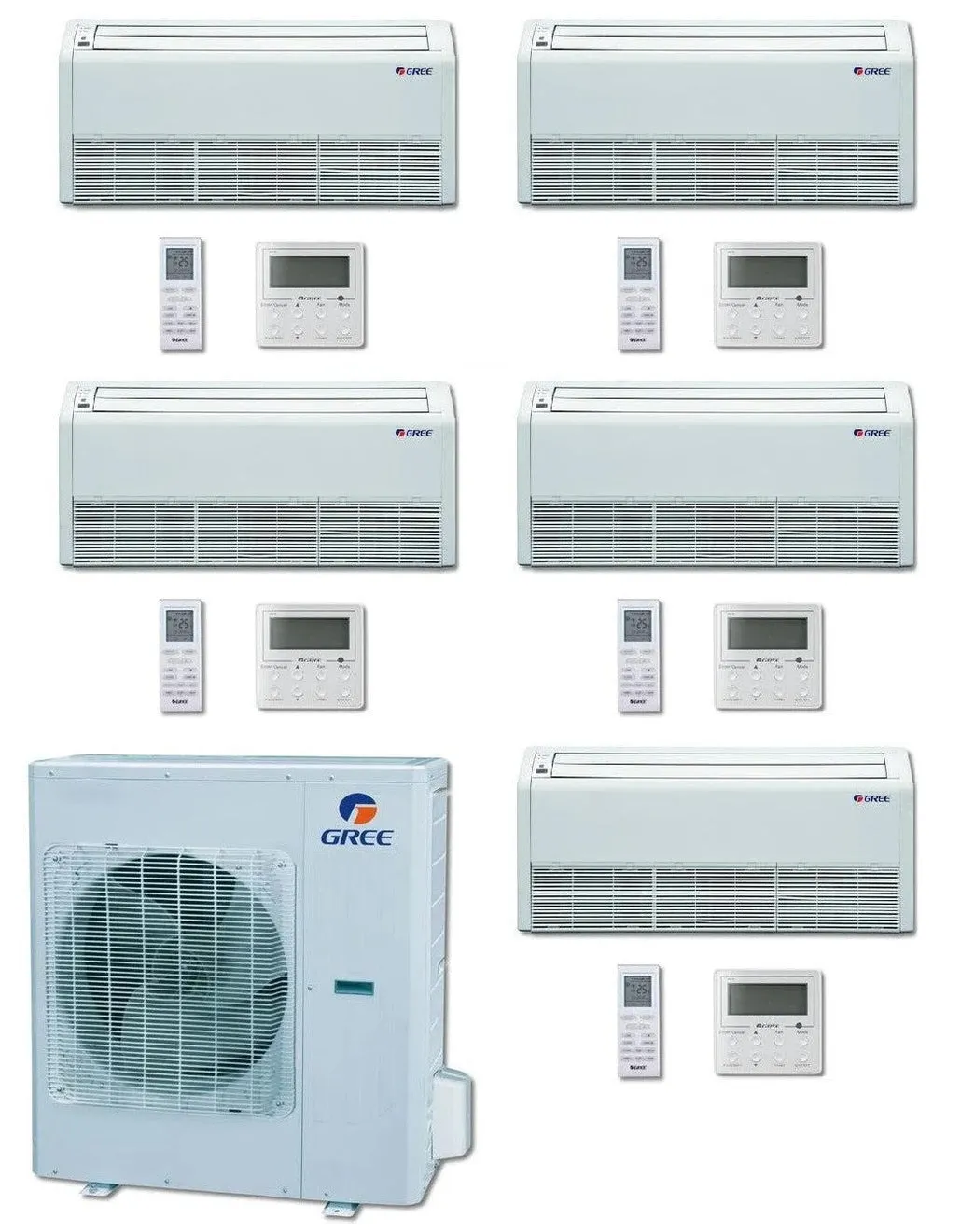 GREE Multi  Ultra Series 42,000 BTU 5-Zone Universal Floor/Ceiling 9K 9K 9K 12K 12K Ductless Mini-Split System