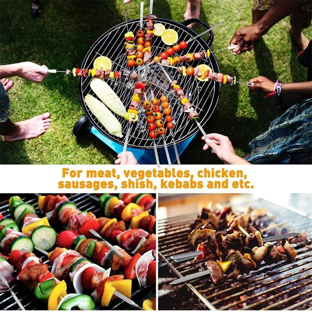 Kabob Skewers Flat Stainless Steel Reusable Grilling Skewers Set 24 Pcs