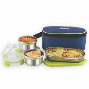 Magnus Avanza 3 Prime - Stainless Steel Leakproof Lunch Box with Klip Lock & Insulated Bag |Tiffin for Office, School, Men, Women, Kids | Airtight & BPA-Free Food Containers