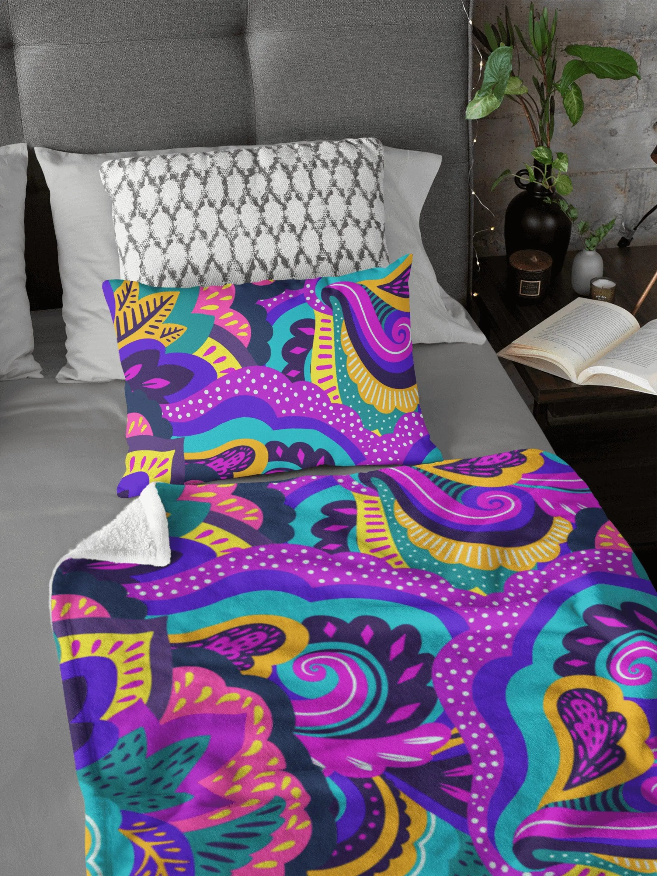 Paisley Swirl Purple Green Yellow Colorful Fluffy Velvet Flannel Fleece Throw Blanket Plush Blanket