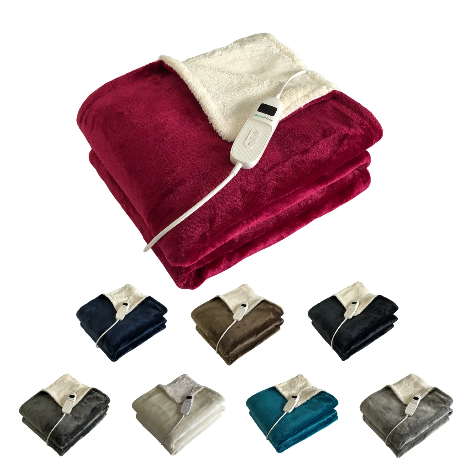 Raspberry Red Electric Heated Sherpa Throw