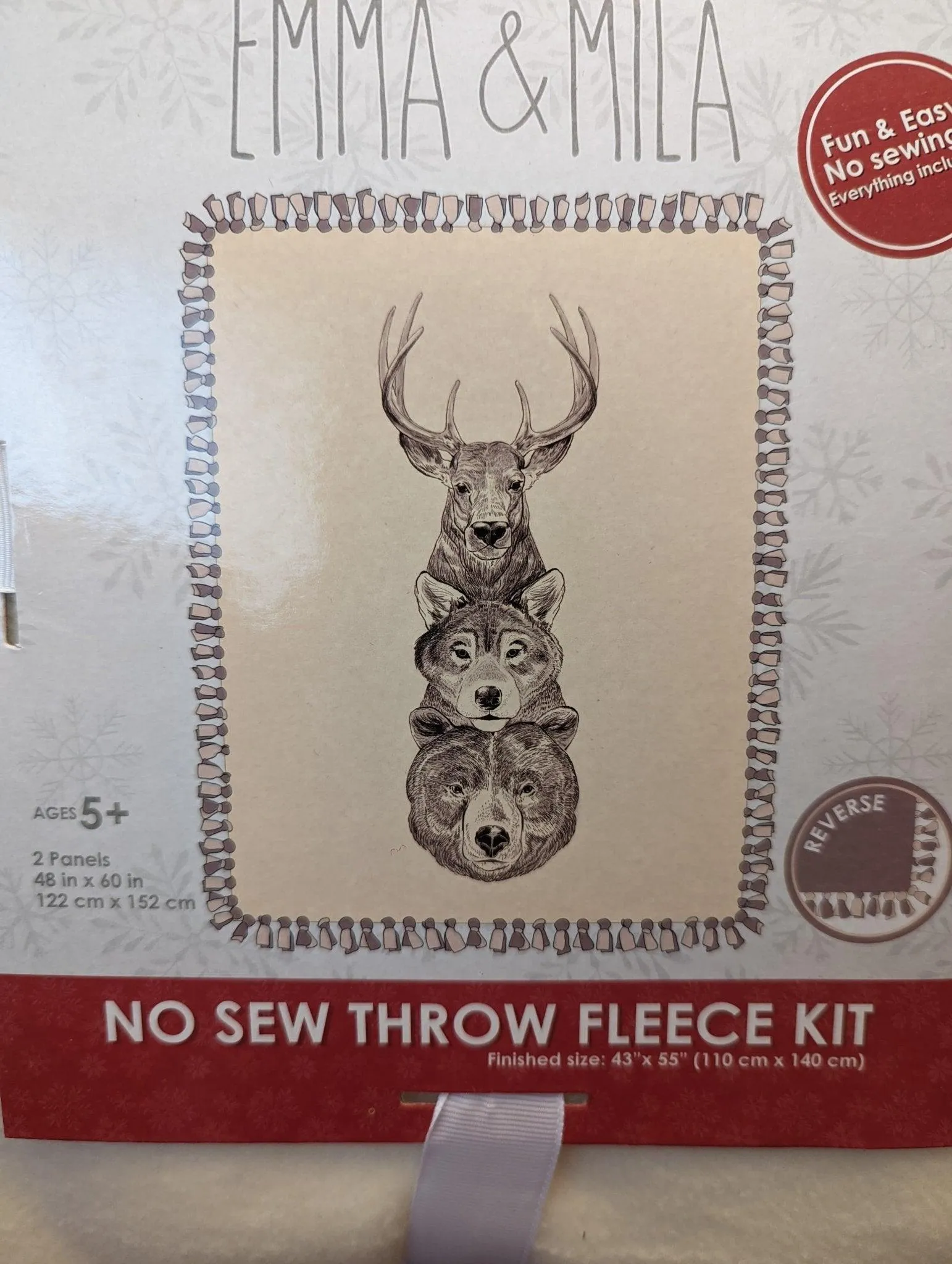 The Hudson No Sew  Fleece Throw Kit, Stag, Wolf and Bear