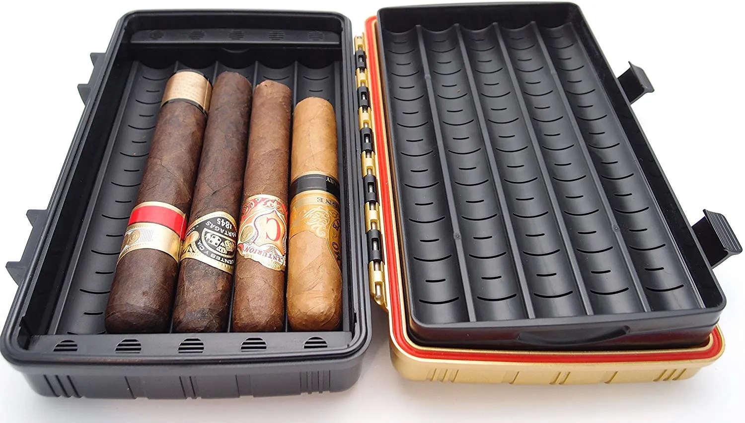 Waterproof Cigar Travel Humidor for 10 Cigars - Integrated Hygrometer and Humidifier Included - 2 Trays