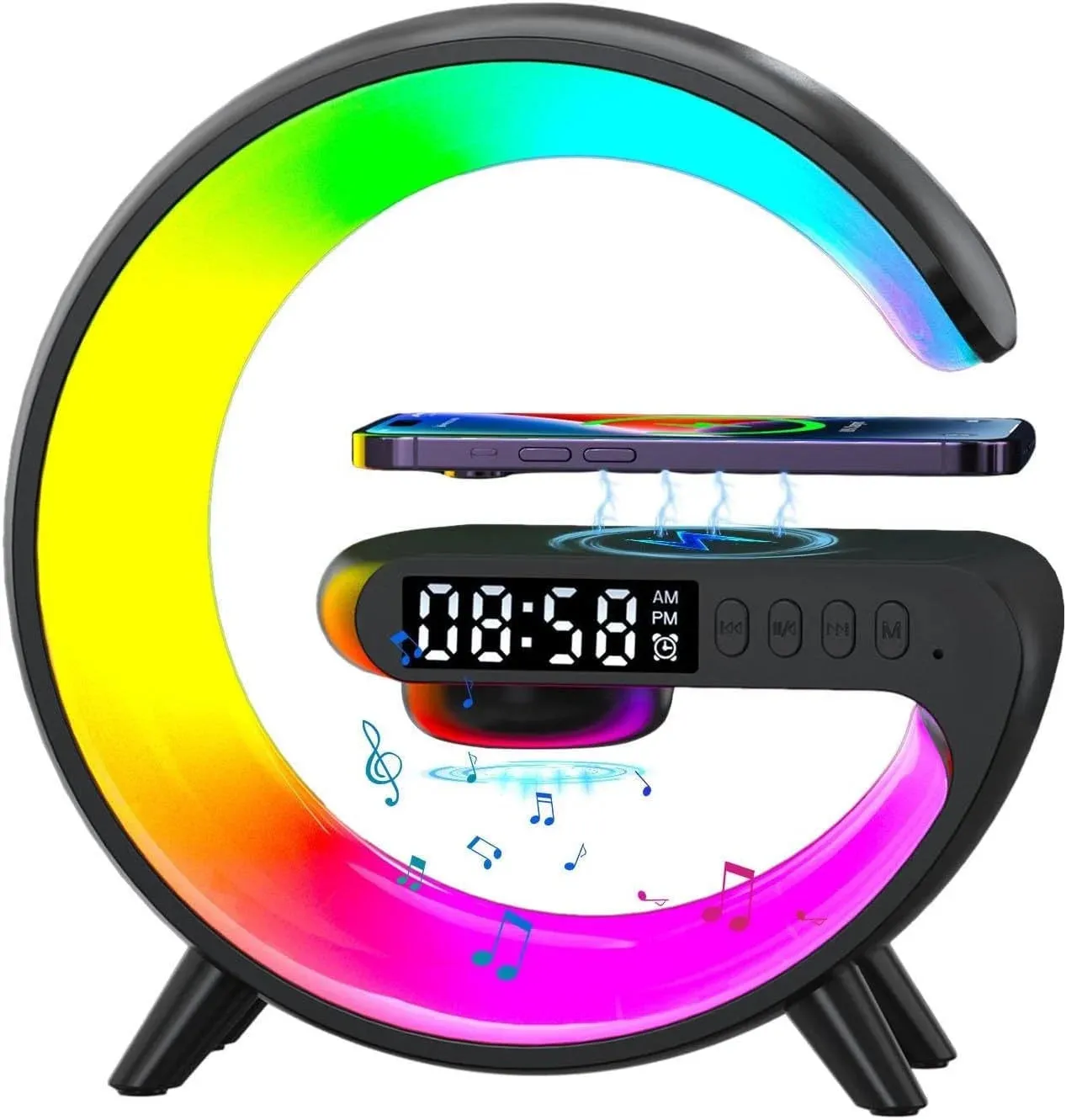 Wireless Charger Lamp Bluetooth Speaker Music Clock Alarm