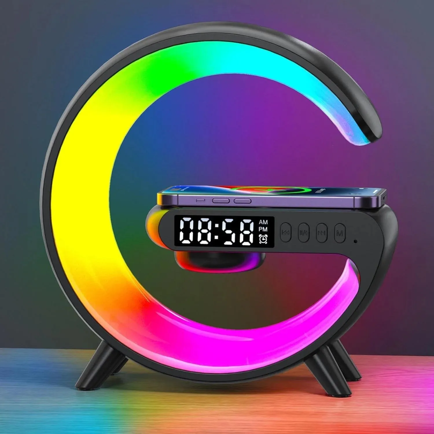 Wireless Charger Lamp Bluetooth Speaker Music Clock Alarm