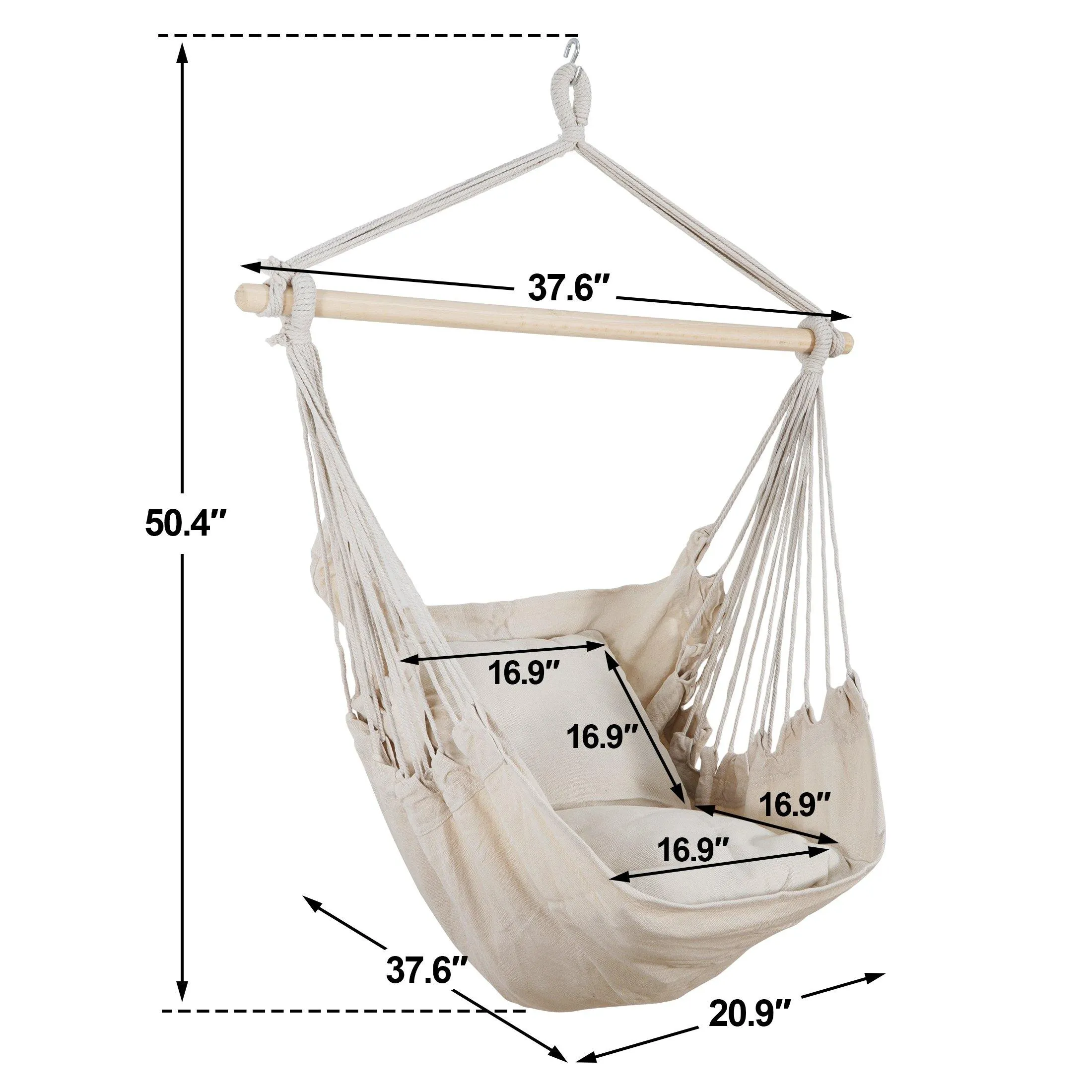 ZENY™ Hammock Chair Hanging Rope Swing Cotton Weave Swing Seat Max Weight 330lb Portable Carrying Bag